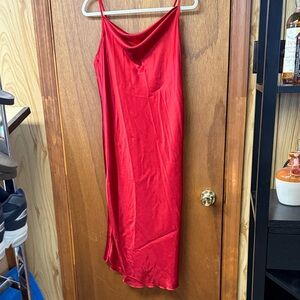 Bebe Vibrant Red Satin Slip Dress